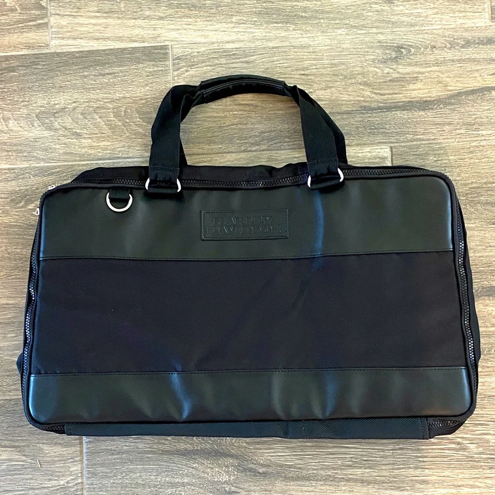 Harley Davidson Duffle Bag Leather Canvas Black Lightweight Carry On 22” approx.